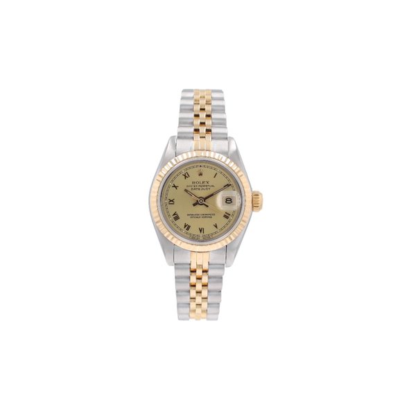Rolex Ladies Datejust 26mm Two-Tone Champagne Roman Dial Fluted Jubilee 69173 main image 10